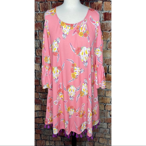 Simply Southern Wild Cow Skull Cold Shoulder Dress - Picture 2 of 8